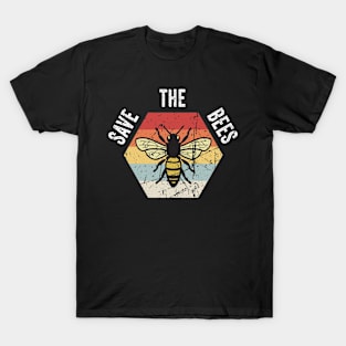 Grunge Bee On A Retro Vintage Hexagonal Sunset Save The Bees T-Shirt